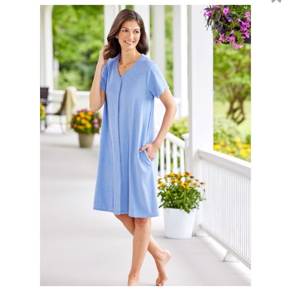Vermont Country Store Terry Snap-Front Duster Size Small Periwinkle - NWOT Robe - Picture 9 of 11